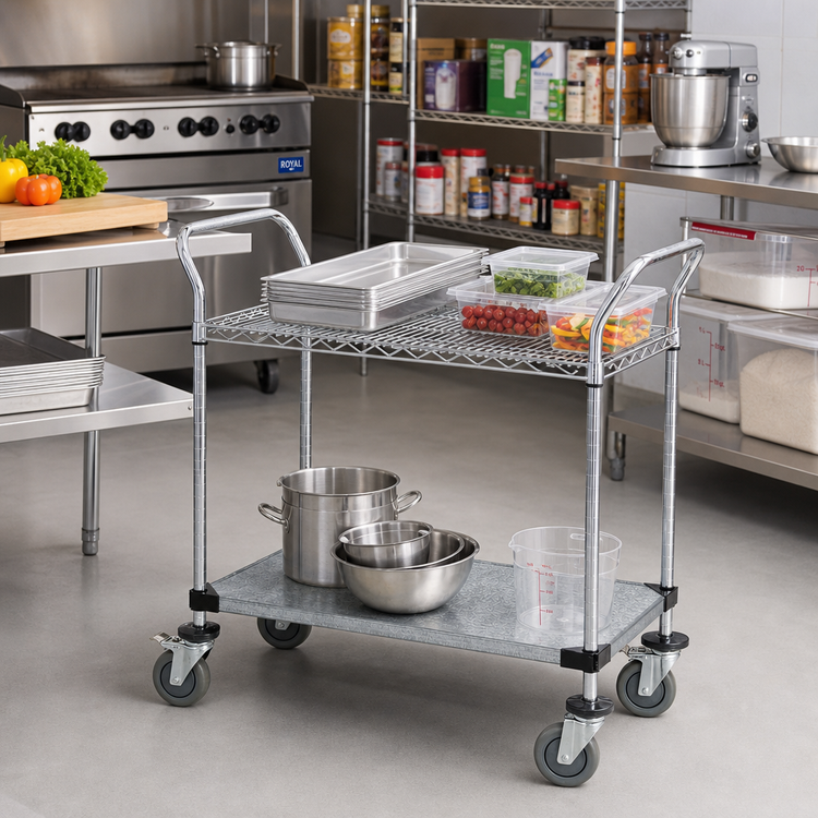 Product image #2 for Quantum 30 x 21 Inch 2-Shelf Utility Bus Cart, 1200 lb. Capacity