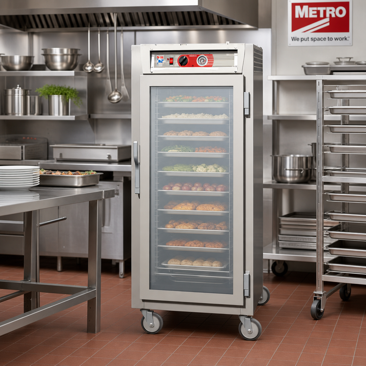 Product image #2 for Metro C5 6 Series 3/4 Height Mobile Heated Holding Cabinet with Clear Tempered Glass Doors and Lip-Load Slides