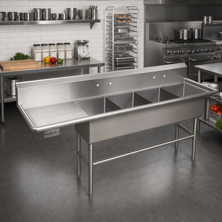 Product image #2 for John Boos Pro-Bowl 4-Compartment Stainless Steel Sink with Left Drainboard, 30" x 24" x 14" Bowls