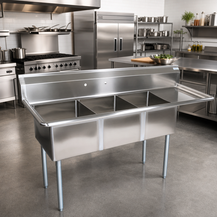 Product image #2 for John Boos E-Series 3-Compartment Sink with Right-Hand Drainboard, 80-1/2 Inch Wide