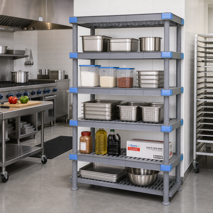 Product image #2 for Quantum Millenia 42"W x 18"D x 62"H Gray Polymer Louvered Stationary Starter Shelving Unit, 5 Shelves