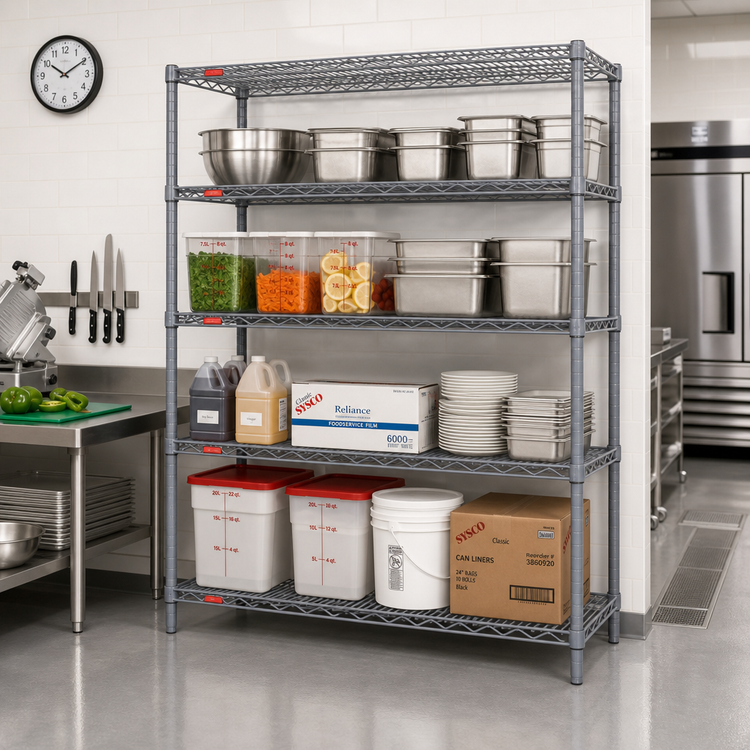Product image #2 for Eagle Valu-Master S4-74-1872V-X 4-Tier Wire Starter Shelving Unit — 72 Inches W x 18 Inches D x 74 Inches H, Pewter Gray Epoxy