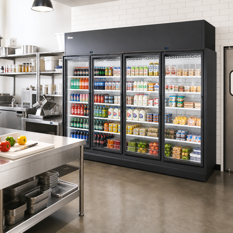 Product image #2 for True 4-Section Glass Door Refrigerated Merchandiser, Self-Contained, Medium Temp