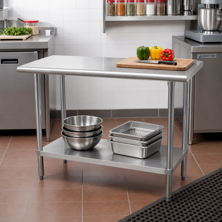 Product image #2 for Advance Tabco Special Value Series 30 x 18 Inch Flat Top Stainless Steel Work Table with Adjustable Undershelf
