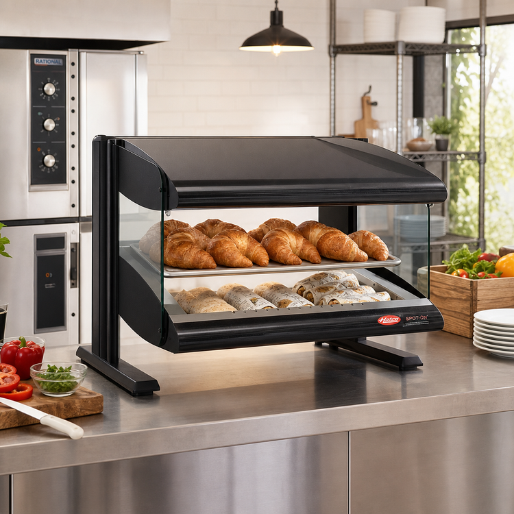 Product image #2 for Hatco Spot On 24-Inch Countertop Slant Heated Zone Merchandiser Warmer, Single Shelf, 2-Zone