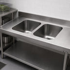 Thumbnail image #2 for Eagle Group FDI-24-24-13.5-2 Two-Compartment Weld-In Sink, 24 x 24 x 13-1/2 Inch Bowls, 18-Gauge 304 Stainless Steel