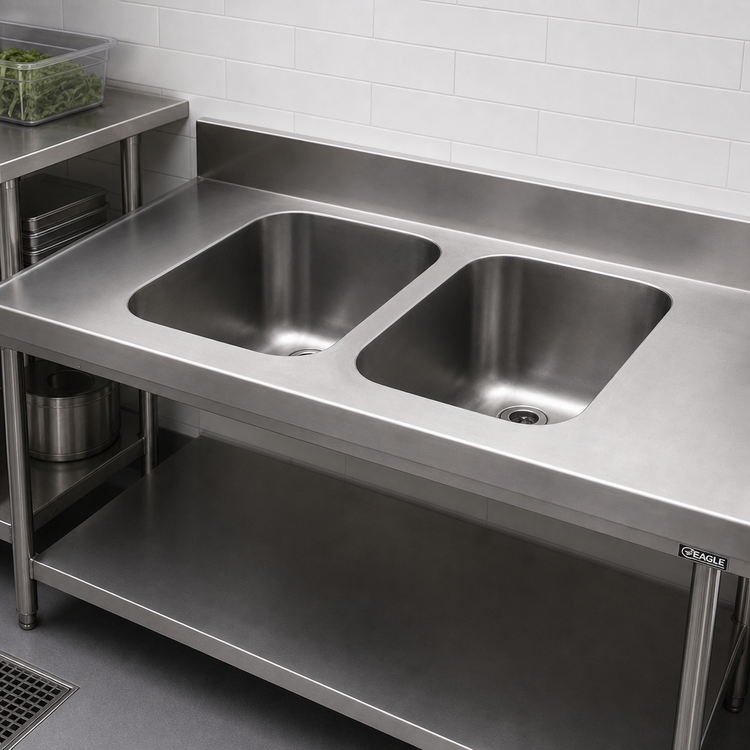 Product image #2 for Eagle Group FDI-24-24-13.5-2 Two-Compartment Weld-In Sink with 24" x 24" x 13-1/2" Deep Bowls