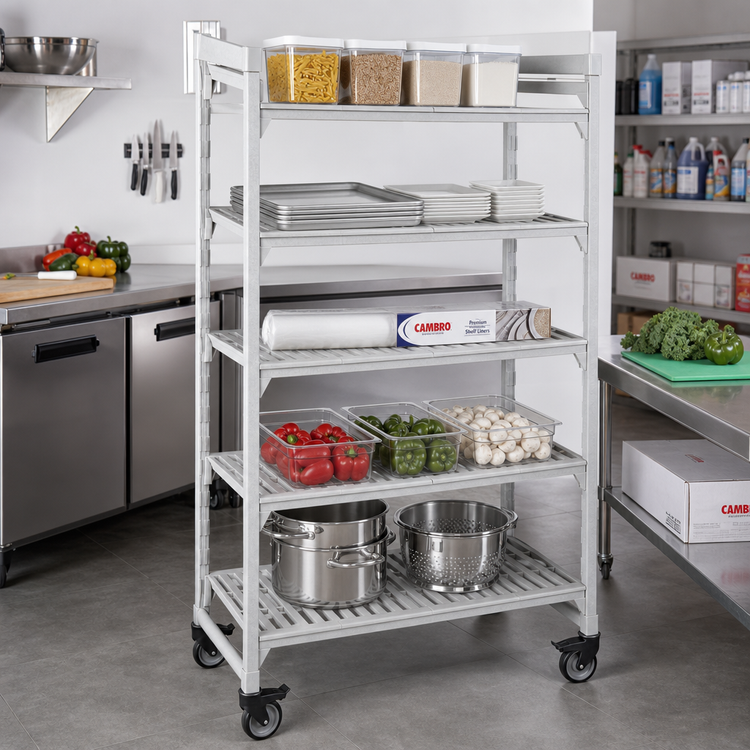 Product image #3 for Cambro Camshelving Premium 5-Tier Vented Mobile Starter Unit, 18-Inch x 36-Inch x 67-1/4-Inch, Speckled Gray