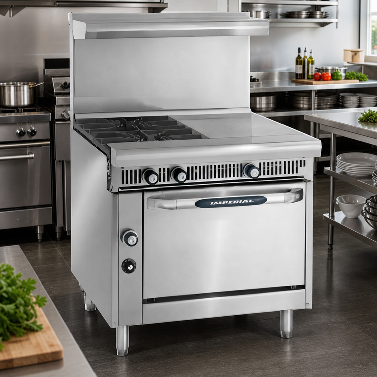 Product image #2 for Imperial Spec Series Heavy Duty 36-Inch Modular Countertop Gas Range with 3 Open Burners and 3 Hot Tops