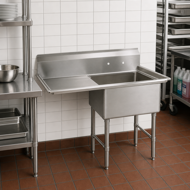 Product image #2 for BK Resources 1-Compartment Stainless Steel Sink with Left Drainboard and Legs, 24" x 24" Bowl