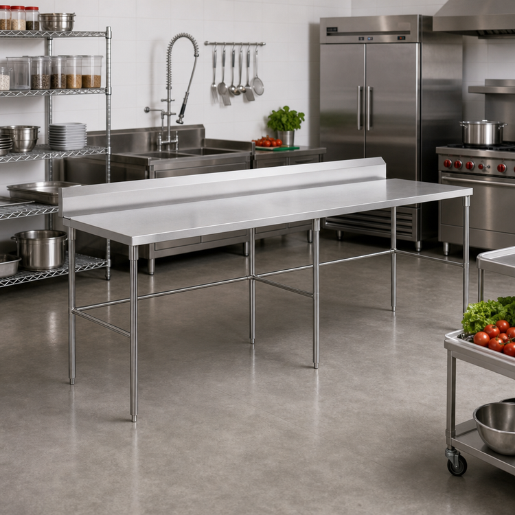 Product image #2 for Sapphire 120-Inch x 30-Inch x 35-Inch Stainless Steel Work Table with 5-Inch Backsplash and Open Base
