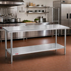 Thumbnail image #2 for Duke Manufacturing 416-36120 120-Inch x 36-Inch Stainless Steel Work Table, 16-Gauge 400-Series Top, Galvanized Undershelf