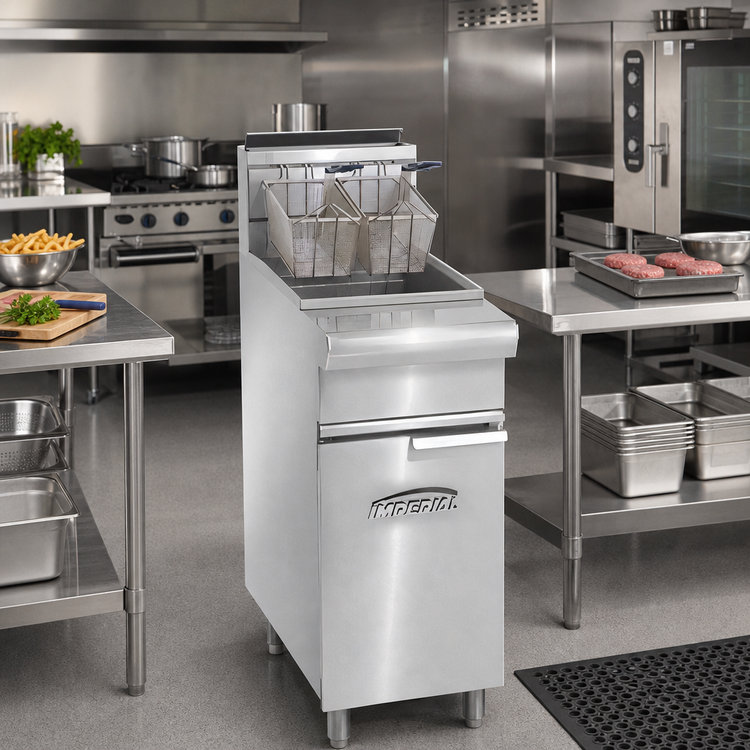 Product image #2 for Imperial Restaurant Series Range-Match Gas Floor Fryer, 50 lb. Capacity