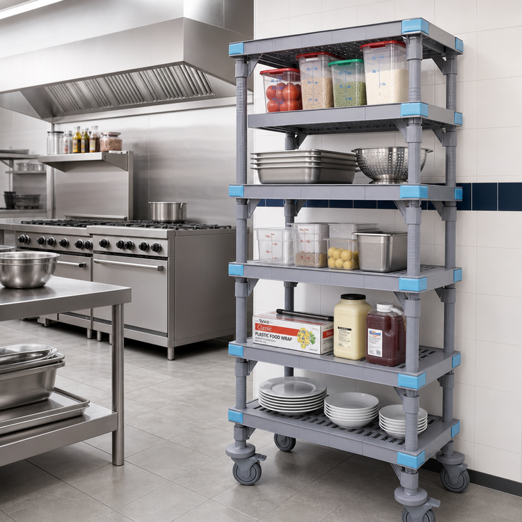 Product image #2 for Millenia Mobile Polymer Shelving Starter Unit, 42W x 21D x 86H, 5 Shelves