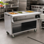 Thumbnail image #2 for Eagle Group Spec-Master SPHT4OB-120 4-Well Electric Sealed Well Hot Food Table, Mobile Open Cabinet Base, 120V