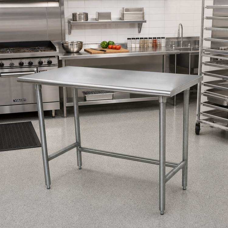 Product image #2 for Advance Tabco Special Value Series 60" x 24" Flat Top 430 Stainless Steel Work Table with Galvanized Open Base