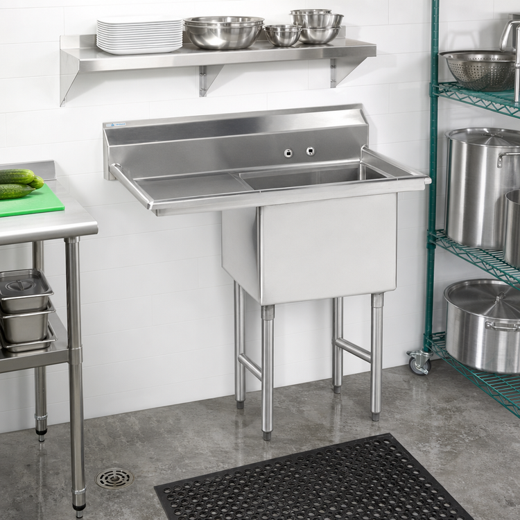 Product image #2 for Advance Tabco 1-Compartment Fabricated Sink with 18-Inch Left Drainboard, 18 x 24 x 14-Inch Bowl, 16-Gauge 304 Stainless Steel