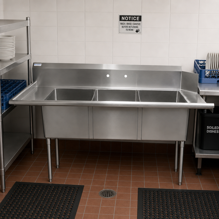 Product image #2 for BK Resources 72-Inch Left-Side Three-Compartment Soiled Dish Table with Sink