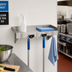 Thumbnail image #2 for Advance Tabco Wall-Mounted Stainless Steel Utility Shelf with 2 Mop Holders and 3 Rag Hooks, 24 x 8 Inches