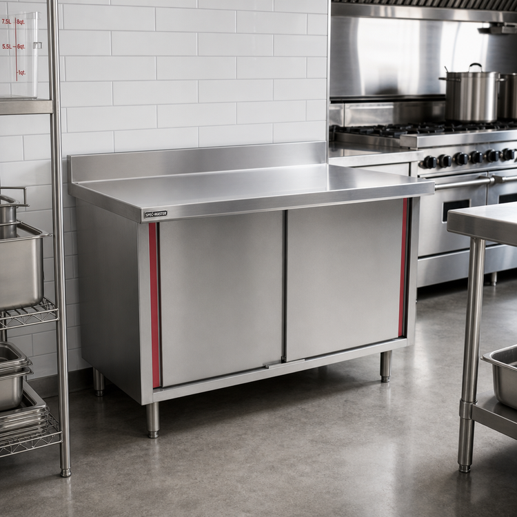 Product image #2 for Spec-Master Marine Series Enclosed Stainless Steel Work Table with Cabinet Base and Hinged Doors, 14/304 Stainless Steel Top, 60 x 24 Inches