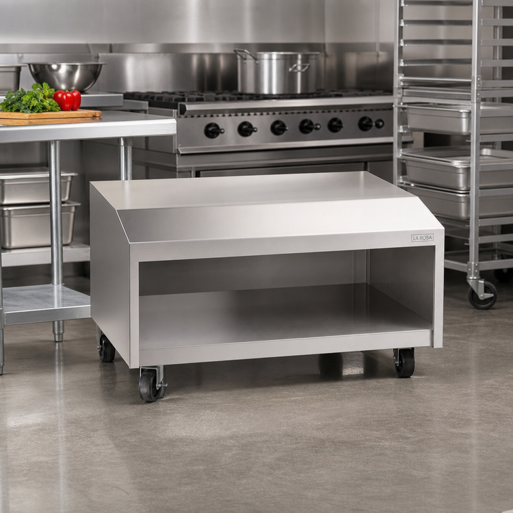 Product image #2 for La Rosa 38 Inch x 24 Inch Mobile Open Cabinet Base Equipment Stand, 304 Stainless Steel