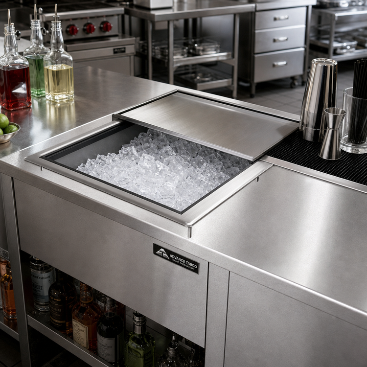 Product image #2 for Advance Tabco Special Value Series Drop-In Stainless Steel Ice Bin with 7-Circuit Cold Plate and Sliding Cover, 50 lb Capacity