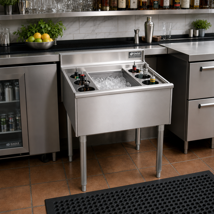 Product image #2 for Eagle 1800 Series 24 x 20 Inch Underbar Cocktail Unit with 12-Inch Insulated Ice Bin and 6 Bottle Wells