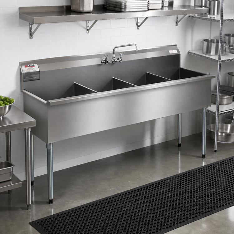 Product image #2 for Eagle Group Four-Compartment Utility Sink, 73-3/8 in. x 22 in., 304 Stainless Steel, No Drainboards