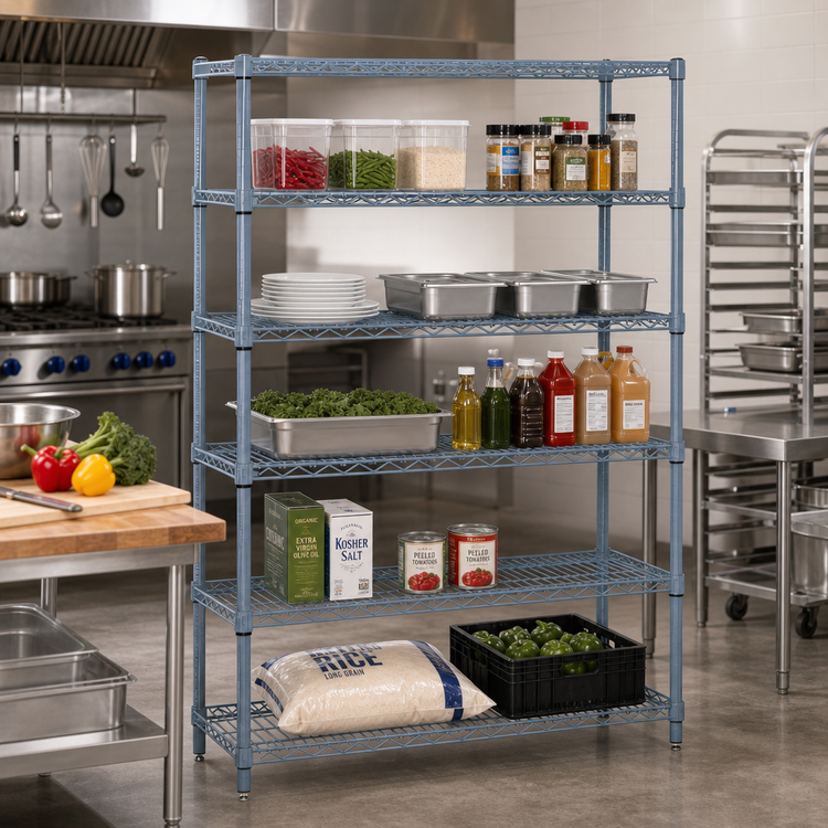 Product image #2 for Quantum 5-Shelf Wire Shelving Starter Unit, 48 x 18 x 74 Inches, Gray Epoxy Antimicrobial Finish