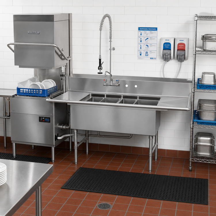 Product image #2 for John Boos 3-Compartment Straight Clean Dishtable/Pot Sink with 2 Drainboards and Left-Side Dish Machine Attachment