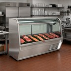 Thumbnail image #2 for Howard-McCray R-CMS32E-6C-S-LED 74-Inch Curved Glass Full-Service Remote Red Meat Service Case, Stainless Steel, LED