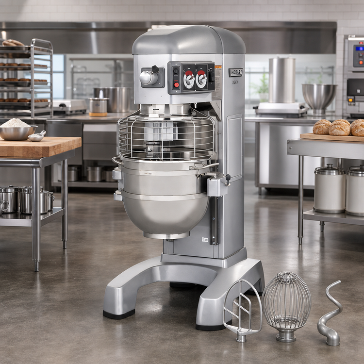 Product image #2 for Hobart Legacy+ 60-Quart Heavy-Duty Floor Planetary Mixer with Bowl, Flat Beater, Wire Whip, and Dough Hook