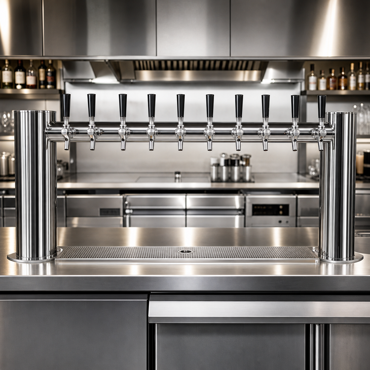 Product image #2 for Metropolis H Series 10-Faucet Countertop Kool-Rite Glycol-Cooled Draft Beer Tower, 38 Inch Wide, Polished Stainless Steel