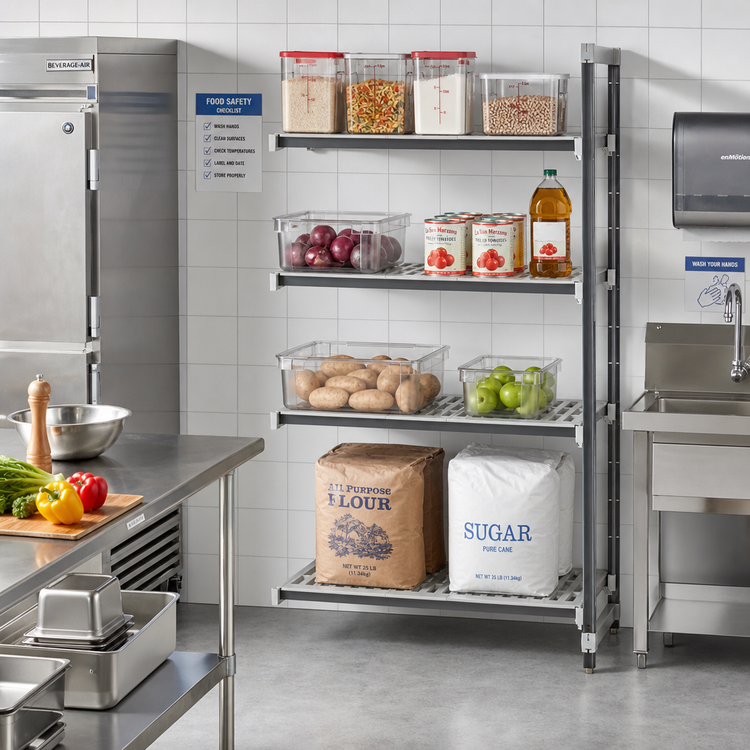 Product image #2 for Cambro Camshelving Elements XTRA 24"W x 48"L x 84"H 4-Shelf Stationary Add-On Polymer Shelving Unit