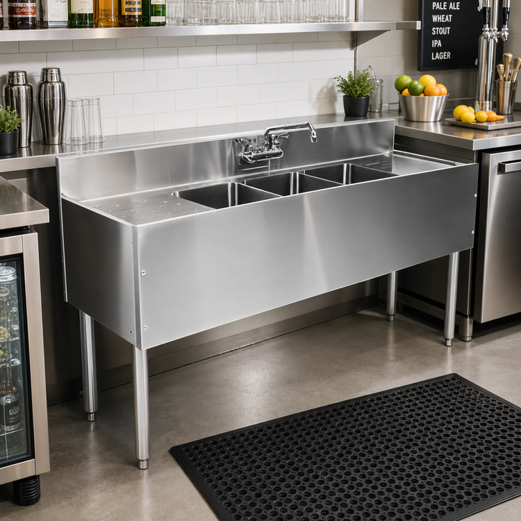 Product image #2 for CHOICE 36 Inch Two-Compartment Freestanding Underbar Sink Unit with Left Drainboard and Splash-Mount Faucet Opening