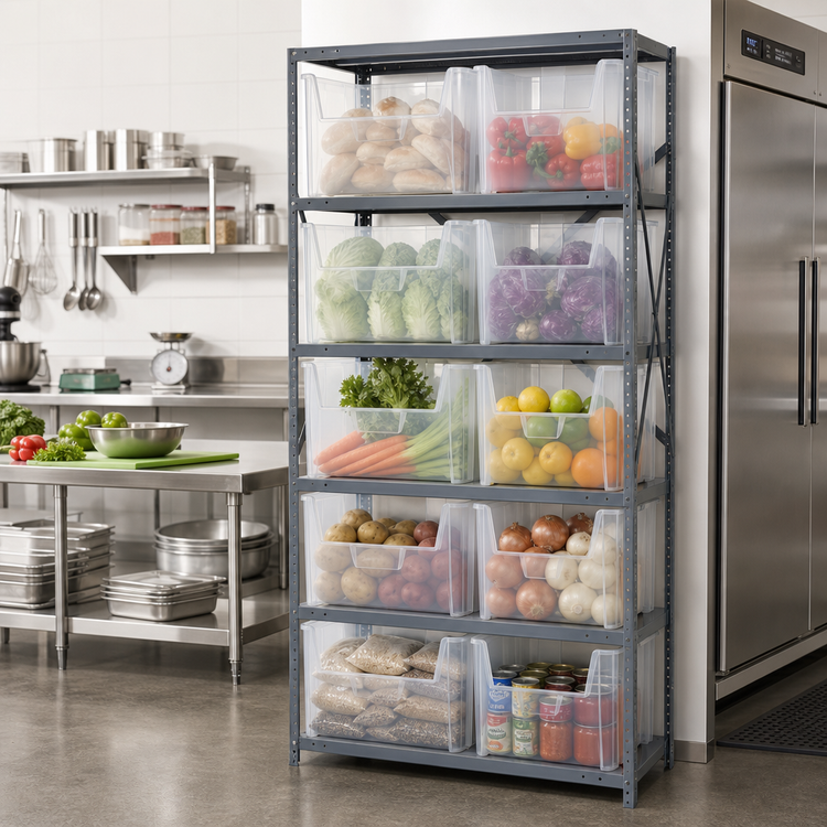 Product image #2 for Quantum Heavy-Duty Wire Shelving Unit with 6 Shelves and 10 Clear Bins, 42 x 18 x 75 Inches