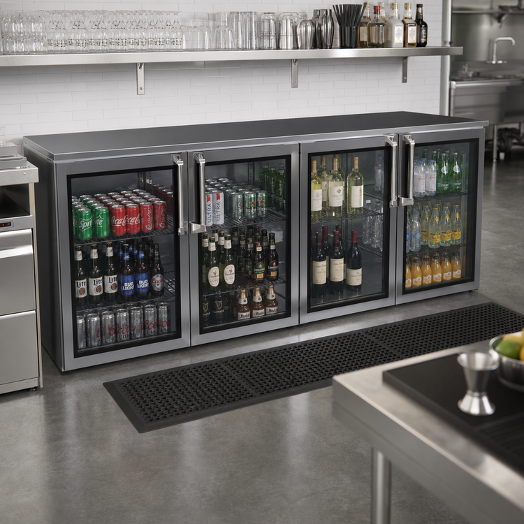 Product image #2 for Krowne Remote Back Bar Cooler Storage Cabinet, 96 Inch, 4-Section, 4 Swing Doors, Black Exterior