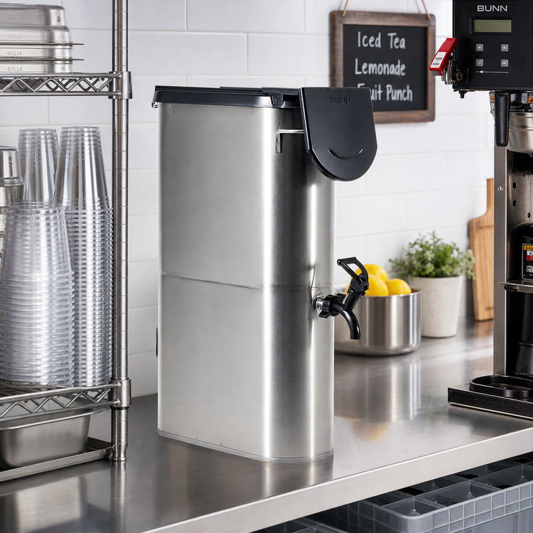 Product image #2 for BUNN Narrow Iced Beverage Tower Dispenser, 3.5 Gallon, Stainless Steel, Brew-Through Lid