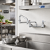 Thumbnail image #2 for T&S Brass Double Pantry Wall-Mount Mixing Faucet with 18-Inch Double Joint Swing Nozzle, 8-Inch Centers