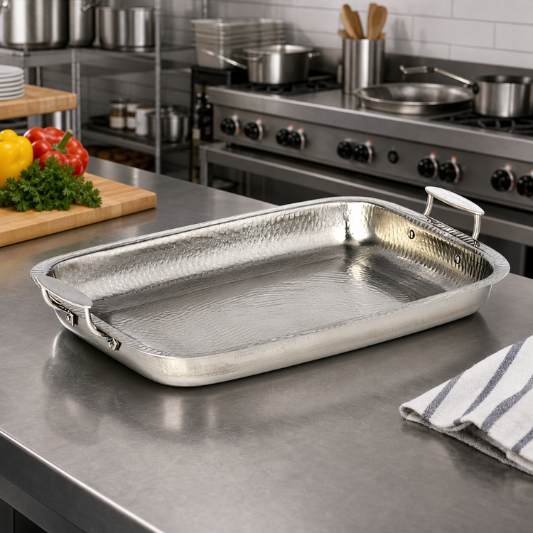Product image #2 for American Metalcraft Hammered Stainless Steel Rectangular Serving Pan, 168 oz., 20-1/8 Inch with Handles