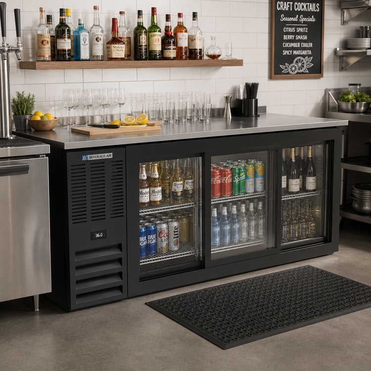 Product image #2 for Beverage-Air 72-Inch Food-Rated Three-Section Back Bar Refrigerator with Sliding Glass Doors