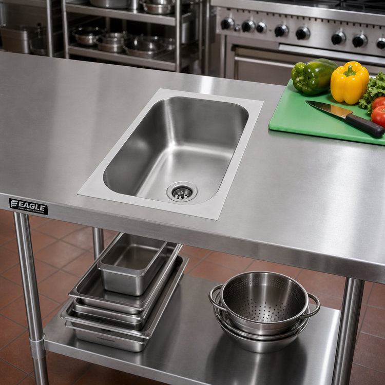 Product image #2 for Eagle Group Weld-In One-Compartment Stainless Steel Sink with 12 x 20 x 6-1/2 Inch Bowl and 2-Inch Drain