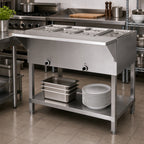 Thumbnail image #2 for Klinger's Trading SW5H208 Stationary 5-Pan Sealed-Well Electric Steam Table with Open Shelf Base, Stainless Steel, 208/240V