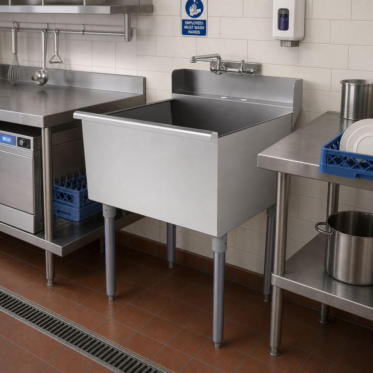 Product image #2 for Advance Tabco Square Corner Single-Compartment Scullery Sink with 4-Inch Backsplash and Rear Deck