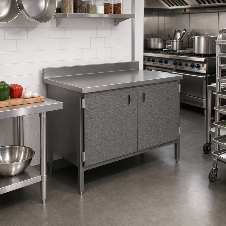 Product image #2 for John Boos Enclosed Base Work Table with Hinged Doors, 48 x 24 Inches, 5-Inch Backsplash