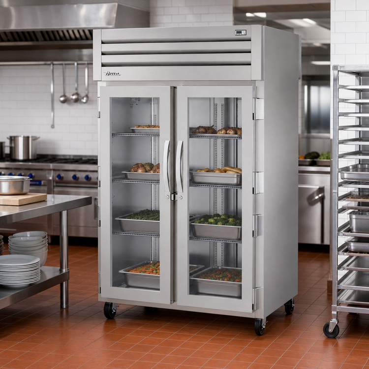 Product image #2 for True SPEC SERIES Pass-Thru 2-Section Stainless Steel Heated Holding Cabinet with Glass Front and Solid Rear Swing Doors
