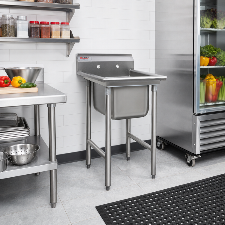 Product image #2 for Eagle Group 1-Compartment Stainless Steel Sink, 23-1/4"W x 27-1/2"D, 16" x 20" x 13-1/2" Bowl, 9-1/2" Backsplash