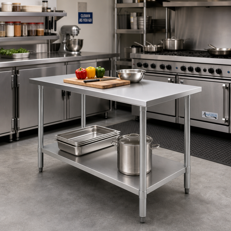 Product image #2 for 48 x 24 Inch Budget Series Flat Top Work Table with 430 Stainless Steel Top and Adjustable Undershelf