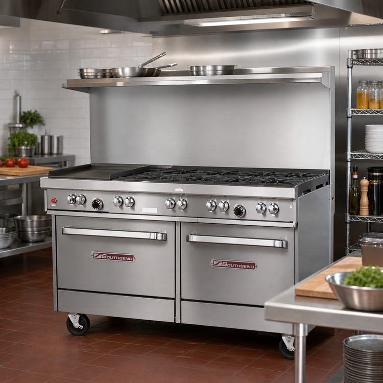 Product image #2 for Southbend Ultimate 60-Inch Commercial Gas Restaurant Range with 48-Inch Griddle, 2 Star/Sauté Burners and 2 Cabinets