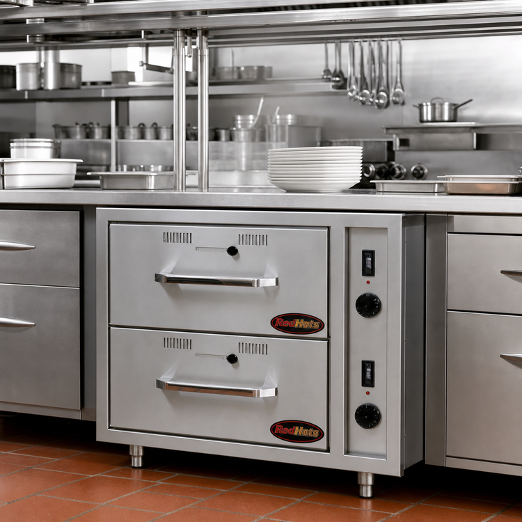Product image #2 for RedHots Built-In 2-Drawer Narrow Drawer Warmer for 2 12" x 20" x 6" Pans, 120V